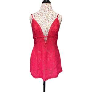 Victoria's Secret Vintage Y2K Lingerie Red Lace Short Slip Chemise Teddy Large